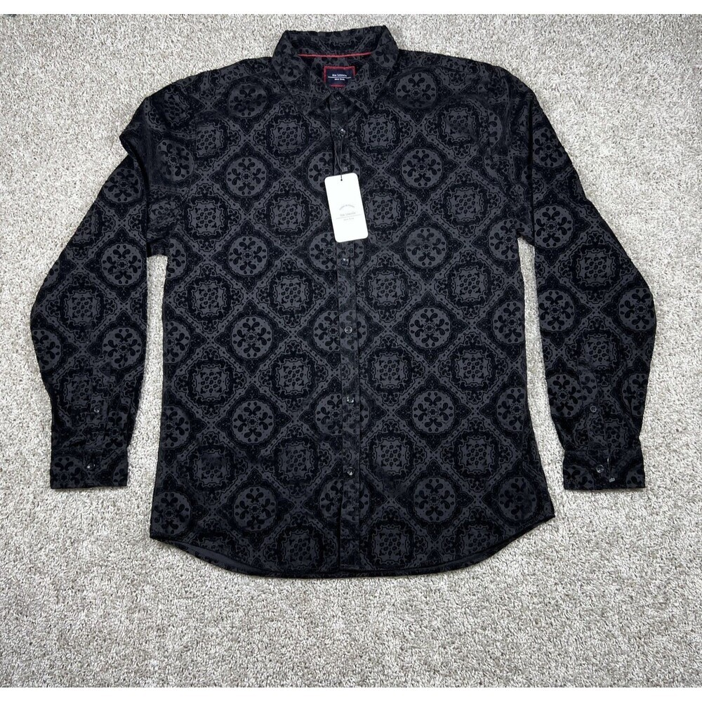 Six Lincoln New York Shirt Mens XL Black Medallion Print Button Front NWT